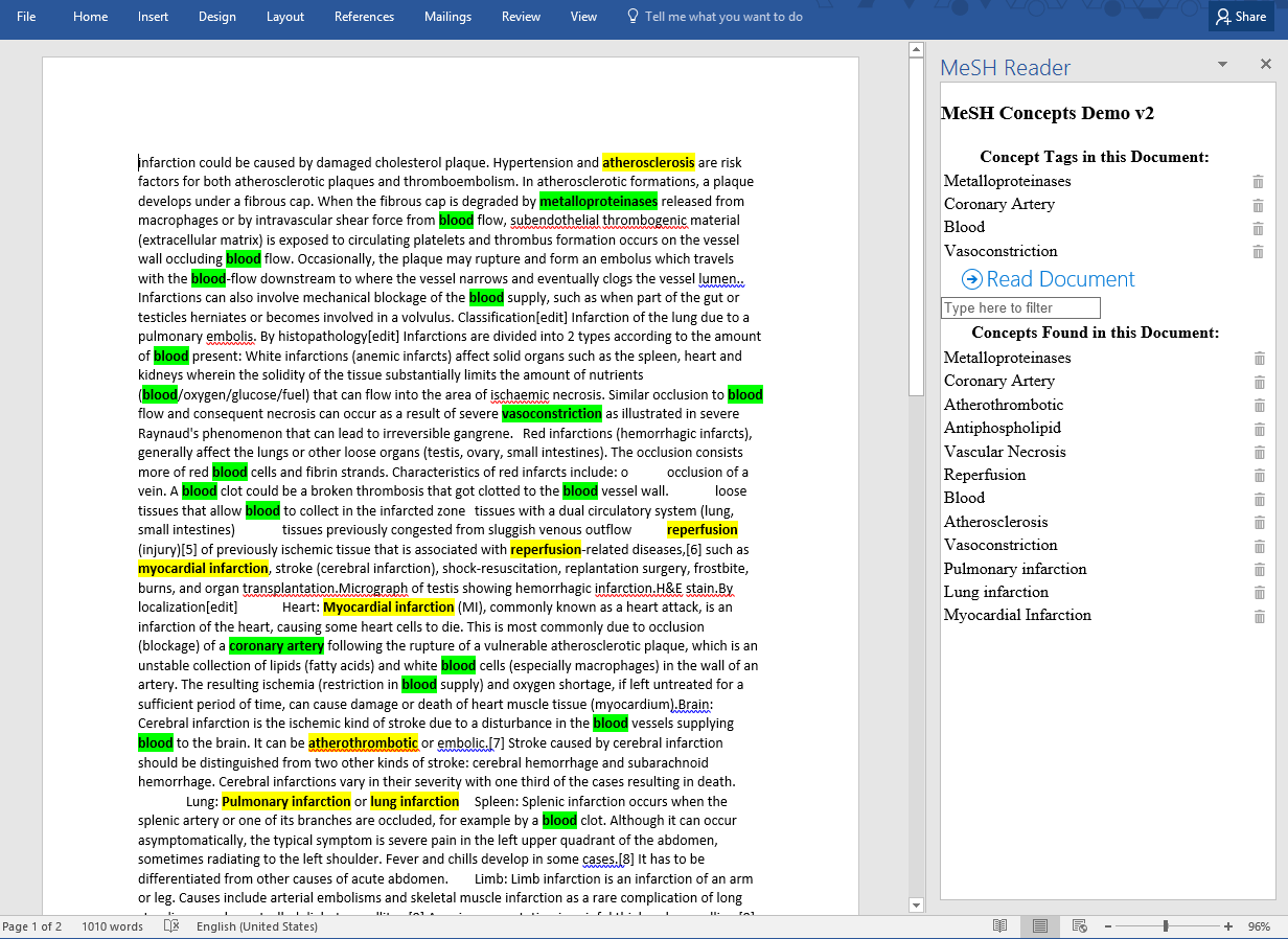 Protoype Word Add-in with MeSH reader